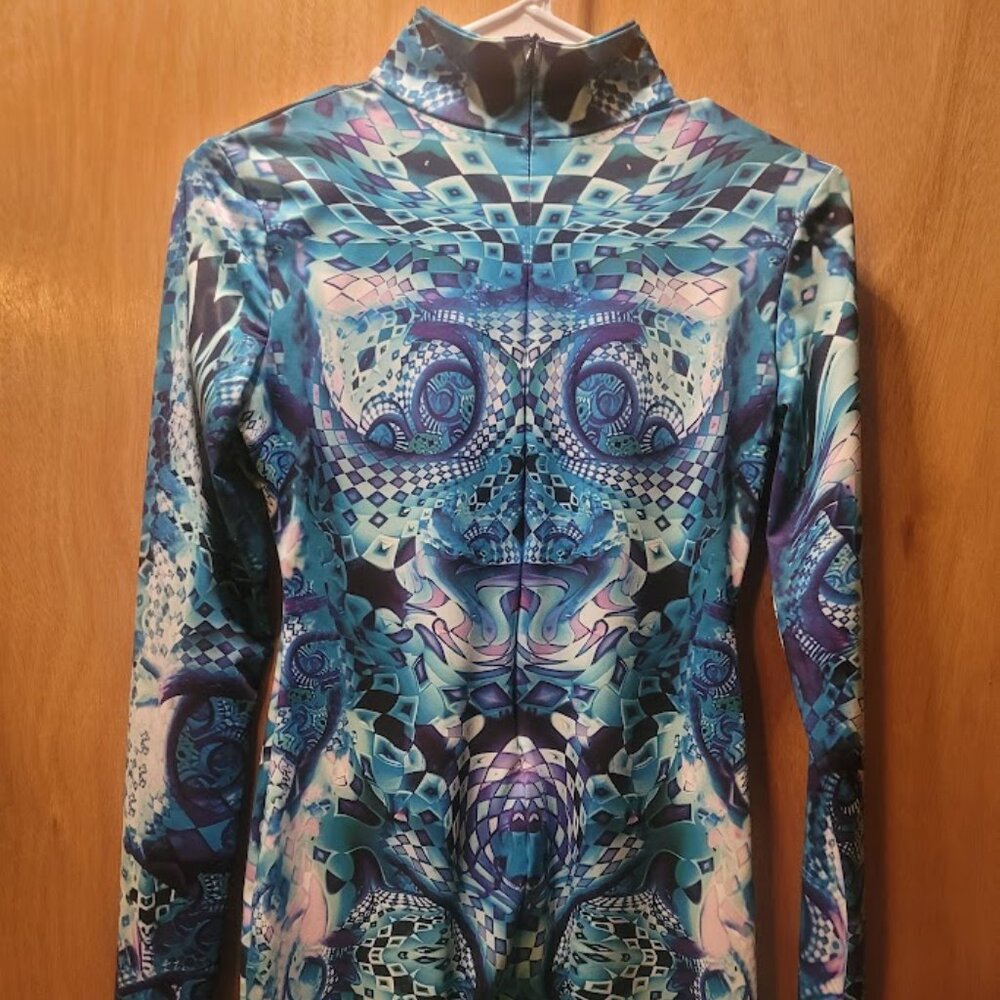 Psychedelic Blue Jumpsuit Long Sleeve Spandex Bodysuit - Women's Medium - Picture 2 of 5